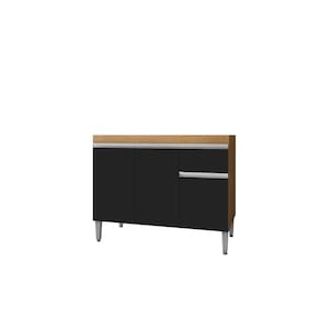 Gabinete de Pia Armário Tatiane 100cm Amêndoa/Preto S/Tampo - AJL Móveis
