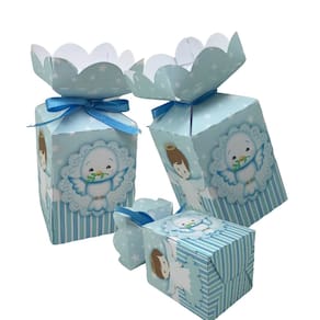Kit 10 Caixinhas Meia Bala para Bombons Batizado Maletinha Feminina e Masculina