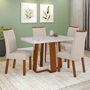Conjunto Sala de Jantar Mesa Easy Pop 120x80cm Tampo MDF 40mm com 4 Cadeiras Confort Boucle Bege Frassino/Off White