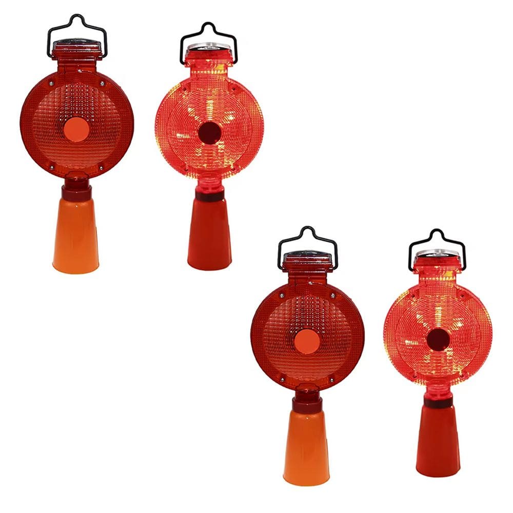 Sinalizador Viario Solar Cone Kit 4 Uni Iluminaçao Automatico LED Estrada Rua Rodovia Obra Segurança Pista Chuva Fiscalizaçao Sinalizaçao