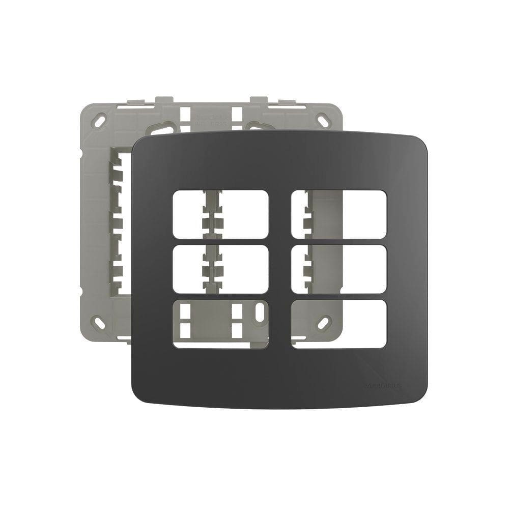 Placa com Suporte MarGirius B3 Colors 4x4 para 6 Módulos Horizontais Grafite