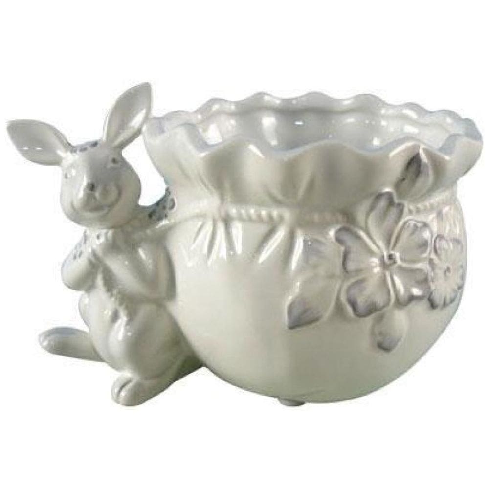 Floreiro / Vaso De Cerâmica Coelho Branco