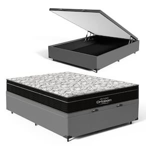 Cama Box Baú com Colchão de Espuma D45 Ortobom Airtech Ortopillow 150 Casal 138cm