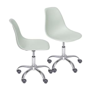 Kit 2 Cadeiras Boxbit Dkr Eames Base Em Rodízio Verde Claro
