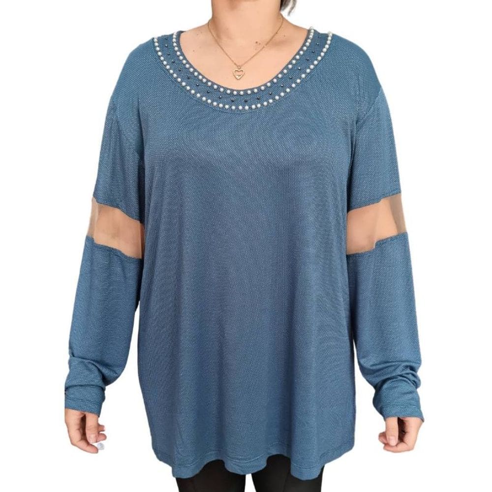 Blusa Feminina ML Lianan Azul Pérolas