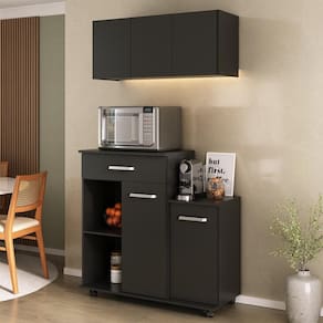 Kit Armário de Cozinha 93cm com Balcão Multiuso para Micro-ondas Multimóveis MP2282