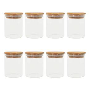 Kit 8 Pcs Pote De Vidro Com Tampa De Bambu Hermético 200Ml