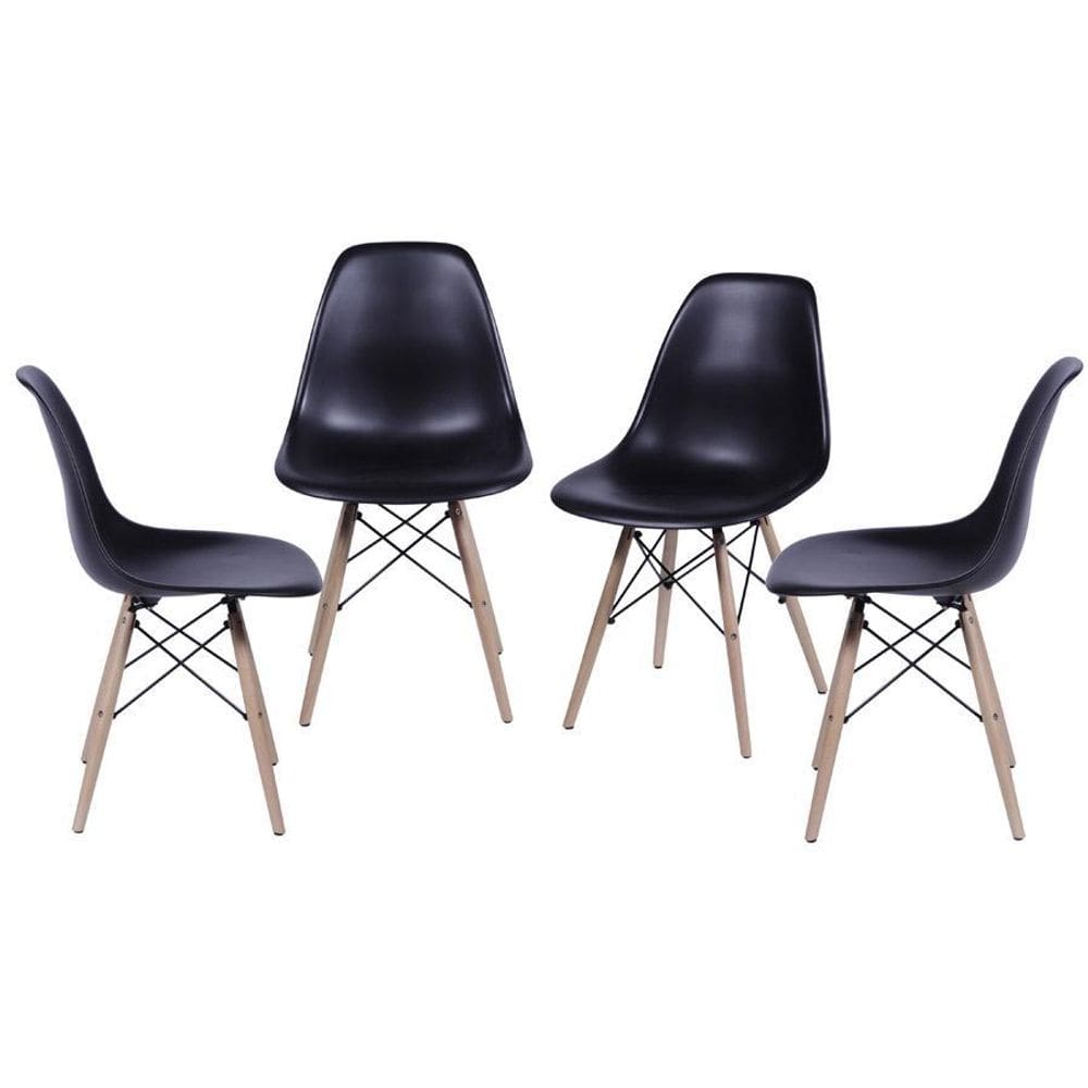 Kit 4 Cadeiras Boxbit Dkr Eames Base Em Madeira Preta