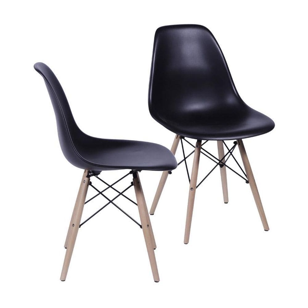 Kit 2 Cadeiras Boxbit Dkr Eames Base Em Madeira Preta
