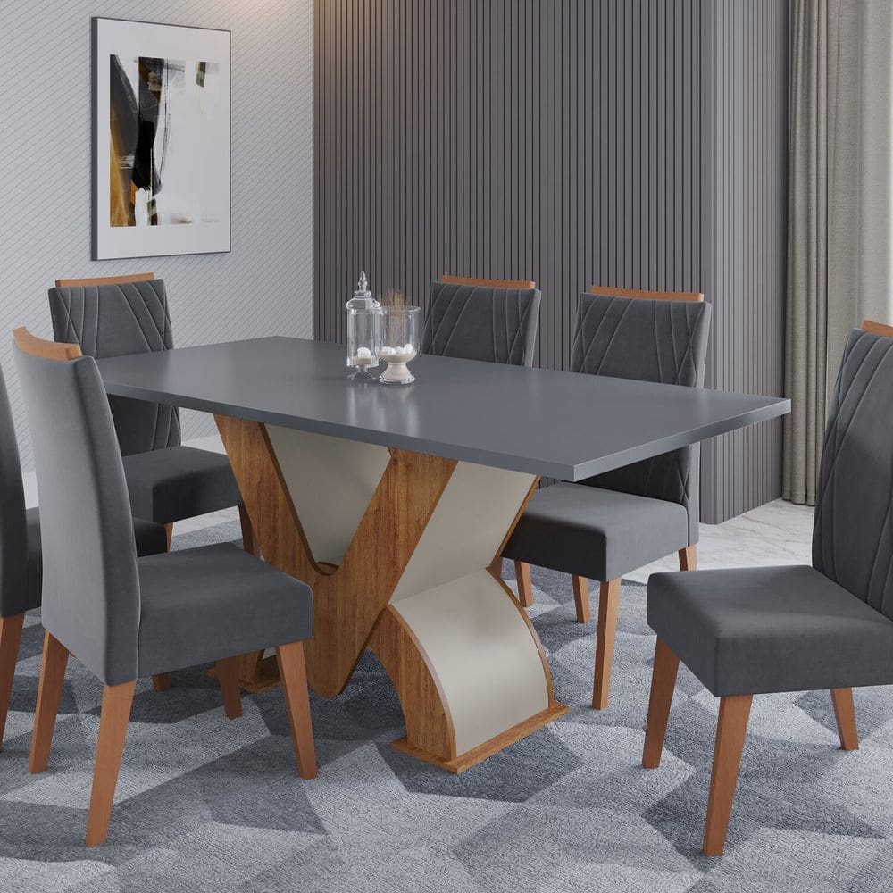 Conjunto para Sala de Jantar com 6 Cadeiras Vegas Mel / Cinza