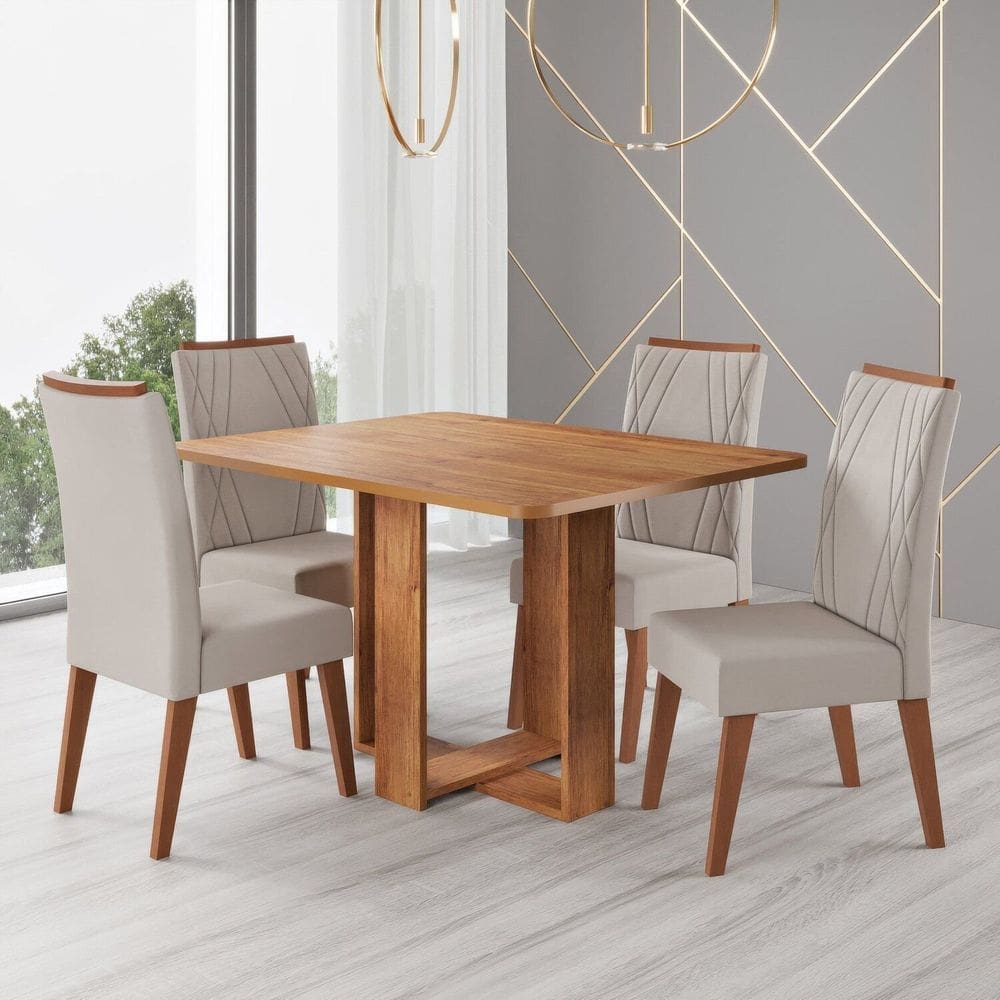 Conjunto para Sala de Jantar com 4 Cadeiras Riviera Mel/Bege