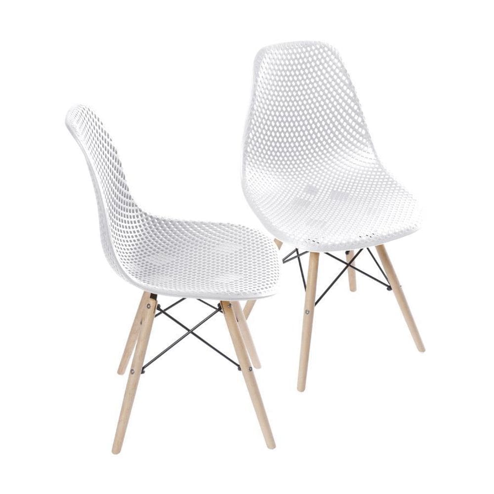 Kit 2 Cadeiras Boxbit Colmeia Base Em Madeira Branca