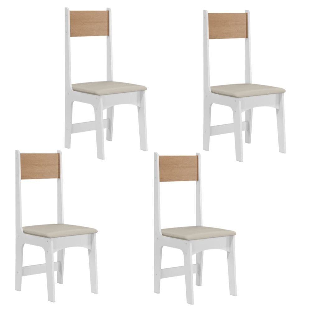 Conjunto 4 Cadeiras para sala de Jantar Savana Branco/Mel