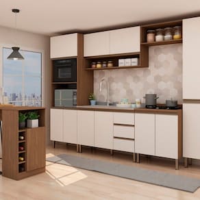 Cozinha Completa 7 Peças 222cm X 330cm Conecta Ébano/Off White