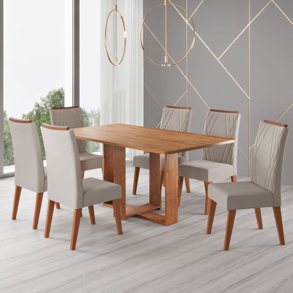 Conjunto para Sala de Jantar com 6 Cadeiras Riviera Mel/Bege