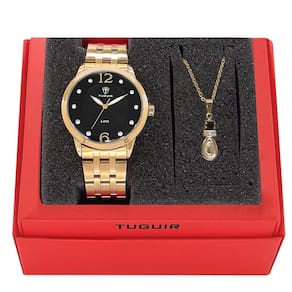 Kit Relógio Feminino Tuguir Analógico W2122 Dourado E Preto