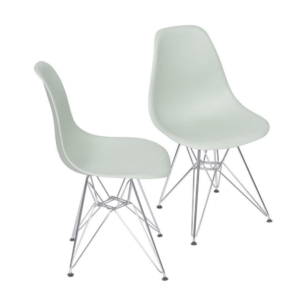 Kit 2 Cadeiras Boxbit Dkr Eames Base Cromada Verde Claro