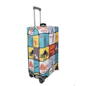 Capa Para Mala De Viagem Estampa Selos De Viagem Tamanho P