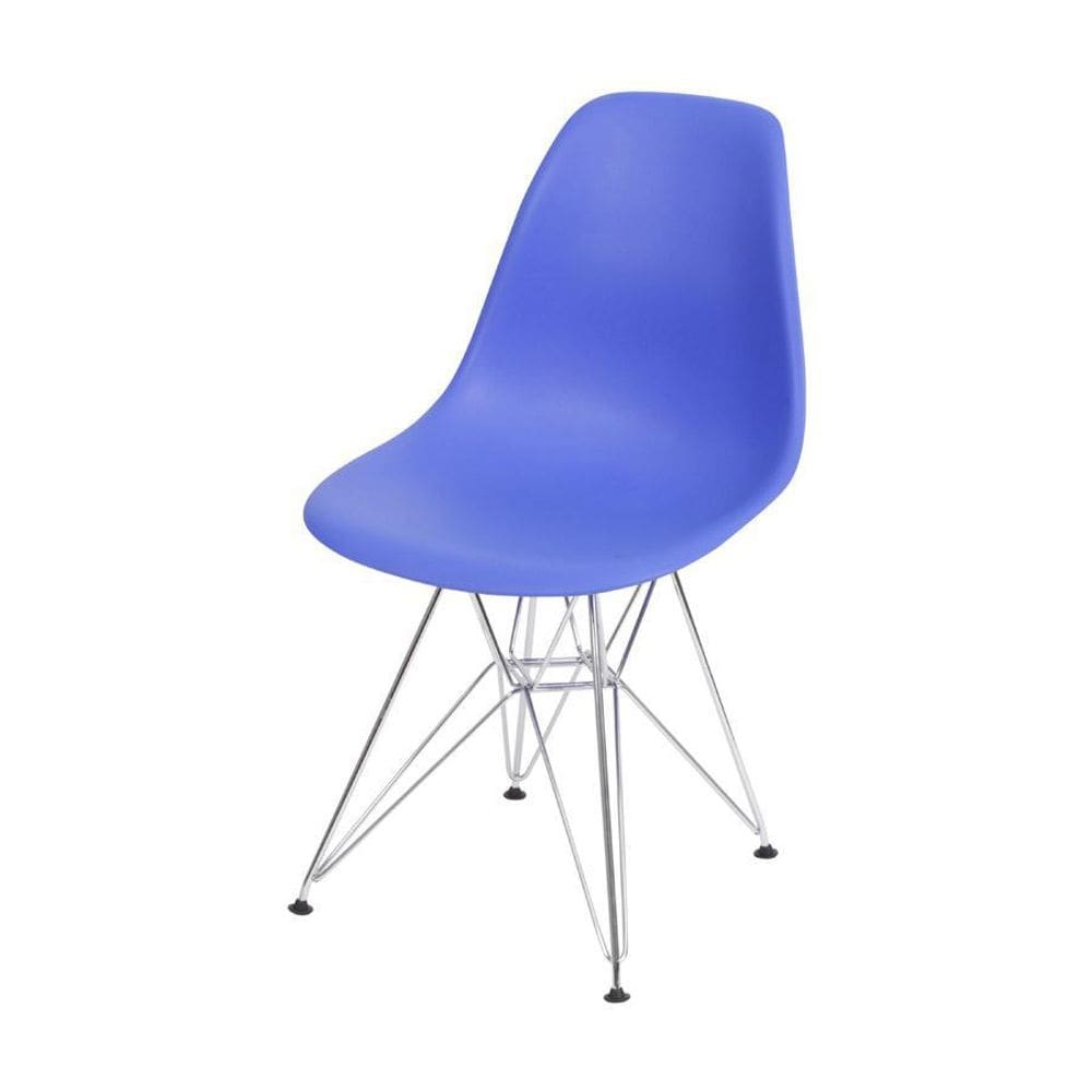 Cadeira Boxbit Dkr Eames Base Cromada Azul Escuro