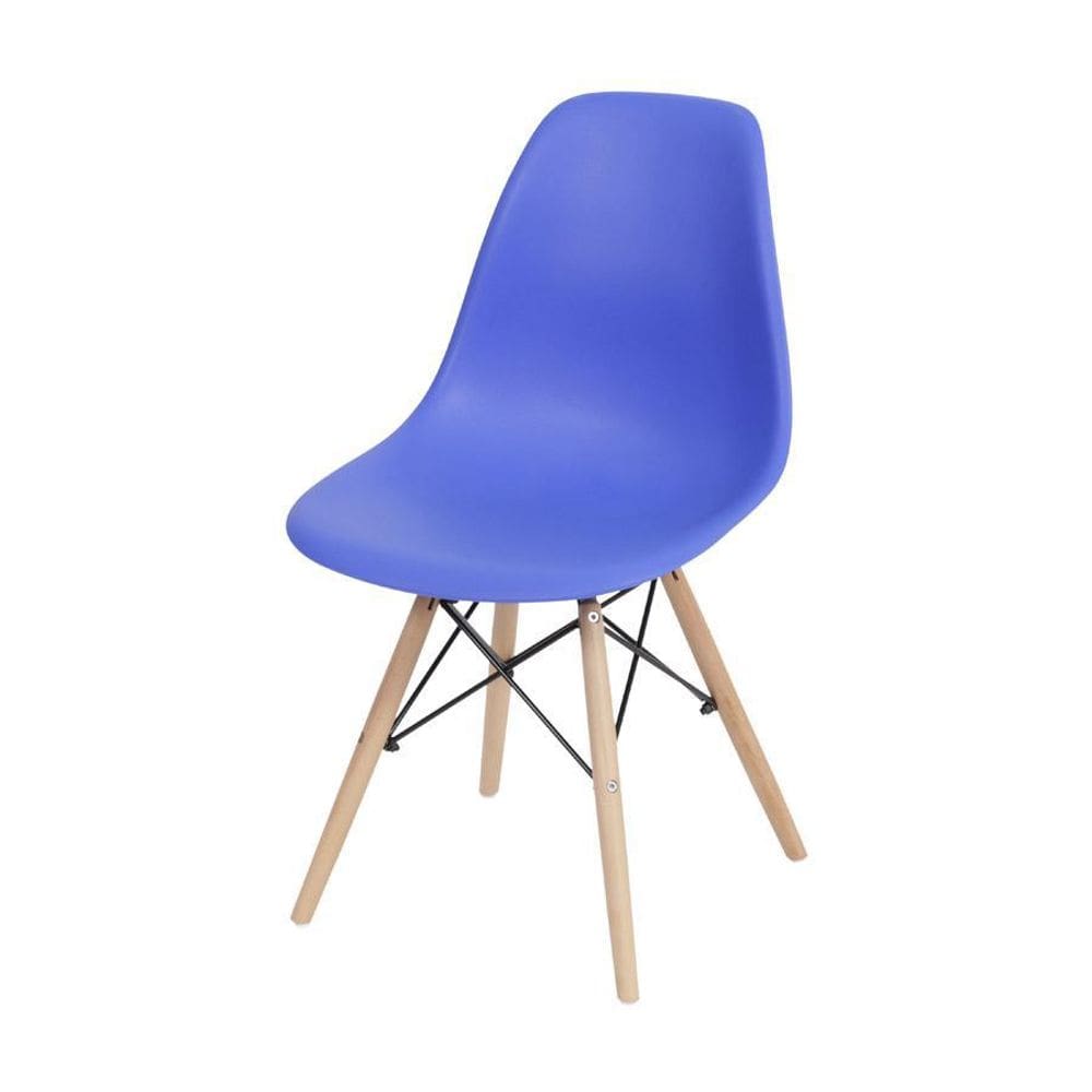 Cadeira Boxbit Dkr Eames Base Em Madeira Azul Escuro