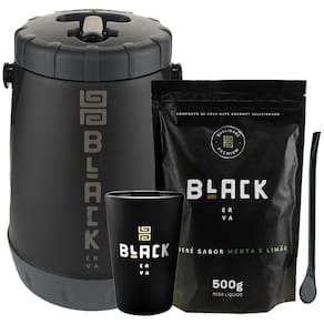 Kit Tereré Black Erva Garrafa Cuia Bomba Erva Menta Limão