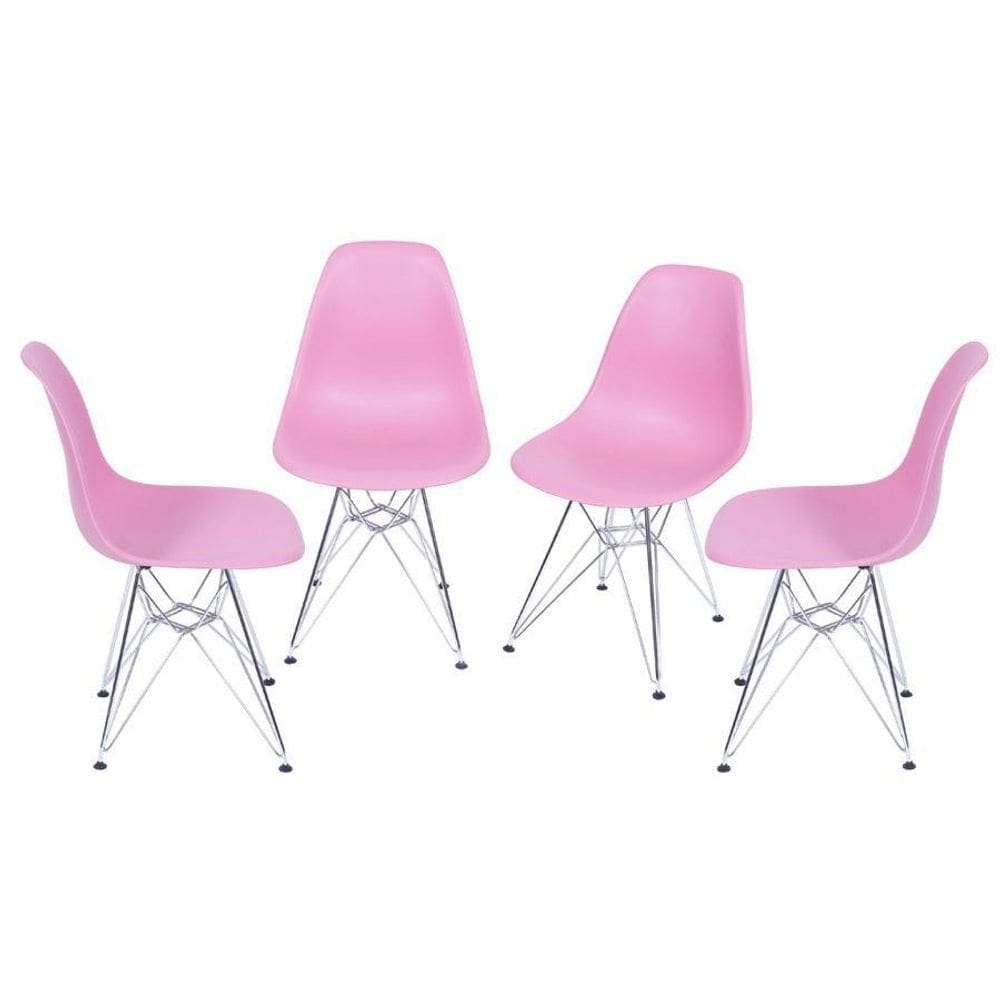 Kit 4 Cadeiras Boxbit Dkr Eames Base Cromada Rosa