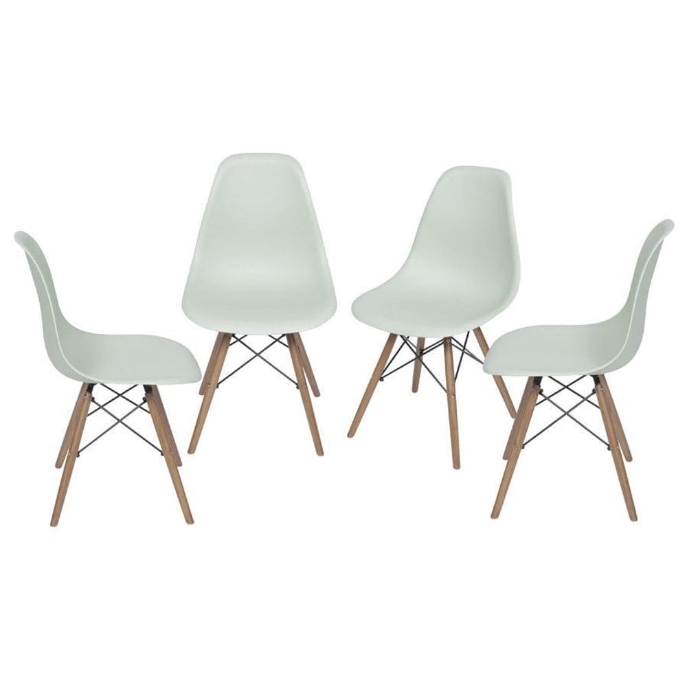Kit 4 Cadeiras Boxbit Dkr Eames Base Em Madeira Verde Claro