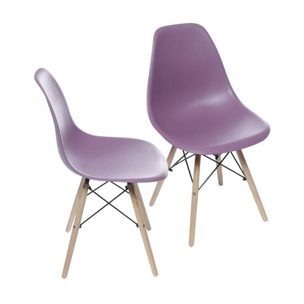 Kit 2 Cadeiras Boxbit Dkr Eames Base Em Madeira Roxa