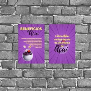 Kit 2 Placas Decorativas Benefícios Do Açaí 18X27Cm