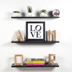 Kit 3 Prateleiras 60X25 Flutuantes Mdf 15Mm Preto Decoração