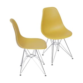 Kit 2 Cadeiras Boxbit Dkr Eames Base Cromada Açafrão