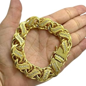 Pulseira Friso S 16Mm Cravejada Banhado A Ouro 18K 750