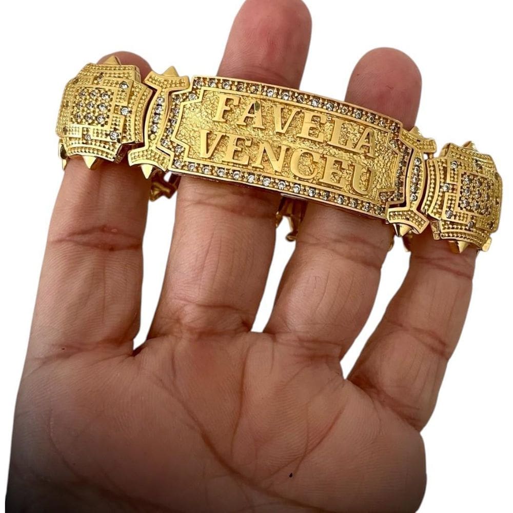 Pulseira Bracelete 18Mm Favela Venceu Banhado A Ouro 18K