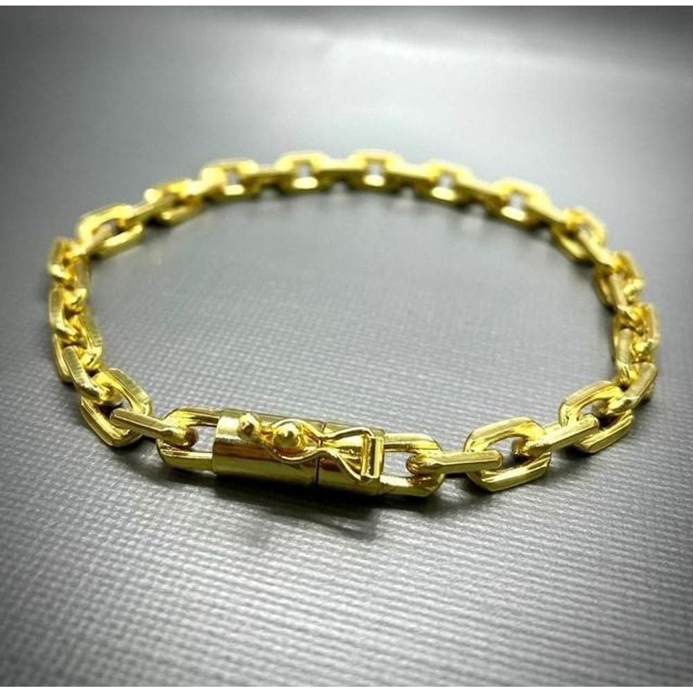 Pulseira Cadeado 7Mm Fecho Canhão Banhado A Ouro 18K
