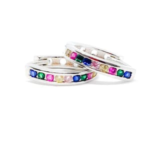 Brinco Sil Argola Com Zirconias Coloridas Folheado Rodio