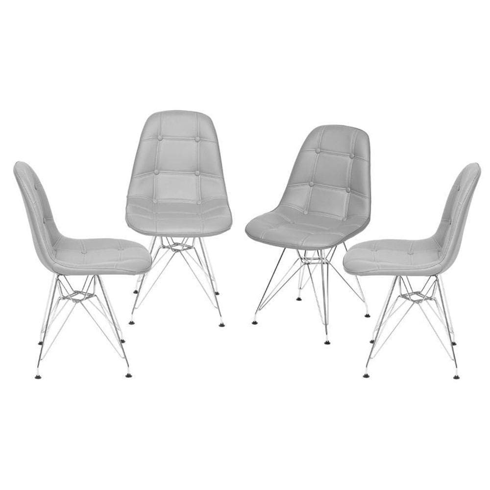 Kit 4 Cadeiras Boxbit Dkr Eames Botonê Base Cromada Cinza