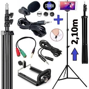 Kit Youtuber Tripé 2,10M + Microfone De Lapela Profissional