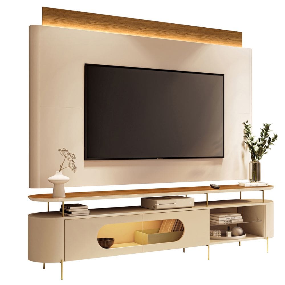 Rack Para Sala Orgânico Sâmia com Painel Para TV 85 Pol Aslan B01 Off White Cinamomo - Lyam Decor