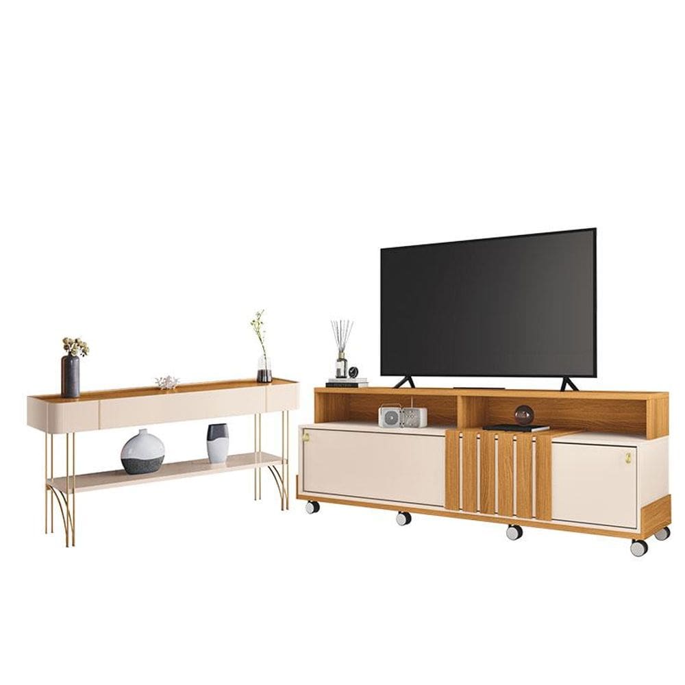 Rack Bancada Graci 1.8 com Aparador Vivant Off White Cinamomo - HB Móveis
