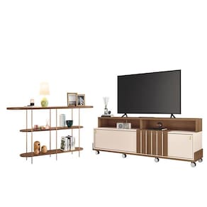 Rack Bancada Graci 1.8 com Aparador Infinity Castanho Off White - HB Móveis