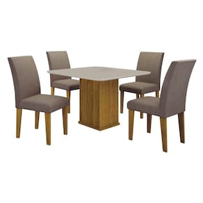 Mesa de Jantar Napoli 90x90 Freijó Decor Off White com 4 Cadeiras MDF Freijó Joli Camurça - Leifer Móveis