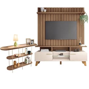 Rack Bancada Essenza e Painel Link 1.6 com Aparador Infinity Off White Castanho - HB Móveis