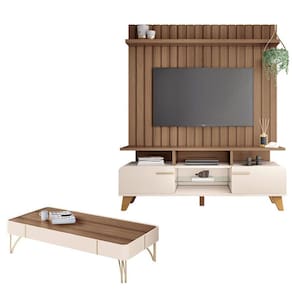 Rack Bancada Essenza e Painel Link 1.6 com Mesa de Centro Cadenza Off White Castanho - HB Móveis