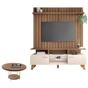 Rack Bancada Essenza e Painel Link 1.6 com Mesa de Centro Sky Off White Castanho - HB Móveis