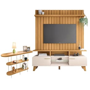 Rack Bancada Essenza e Painel Link 1.6 com Aparador Infinity Off White Cinamomo - HB Móveis