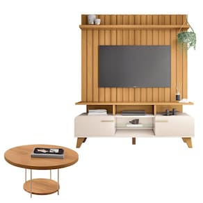 Rack Bancada Essenza e Painel Link 1.6 com Mesa de Centro Sky Off White Cinamomo - HB Móveis