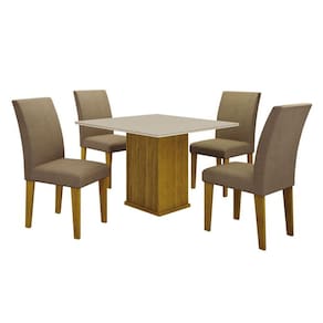 Mesa de Jantar Napoli 90x90 Reto Freijó Decor Off White com 4 Cadeiras MDF Freijó Joli Camurça - Leifer Móveis