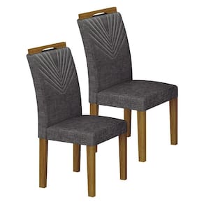 Cadeira para Mesa de Jantar Stela MDF Kit 2 Peças Freijó Linho Chumbo - Leifer Móveis