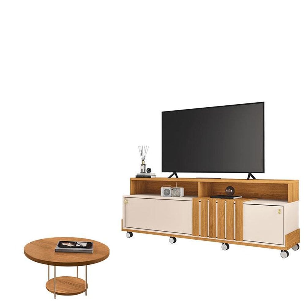 Rack Bancada Graci 1.8 com Mesa de Centro Sky Cinamomo Off White - HB Móveis
