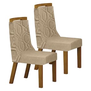 Cadeira para Mesa de Jantar Ágata MDF Kit 2 Peças Freijó Linho Palha - Leifer Móveis